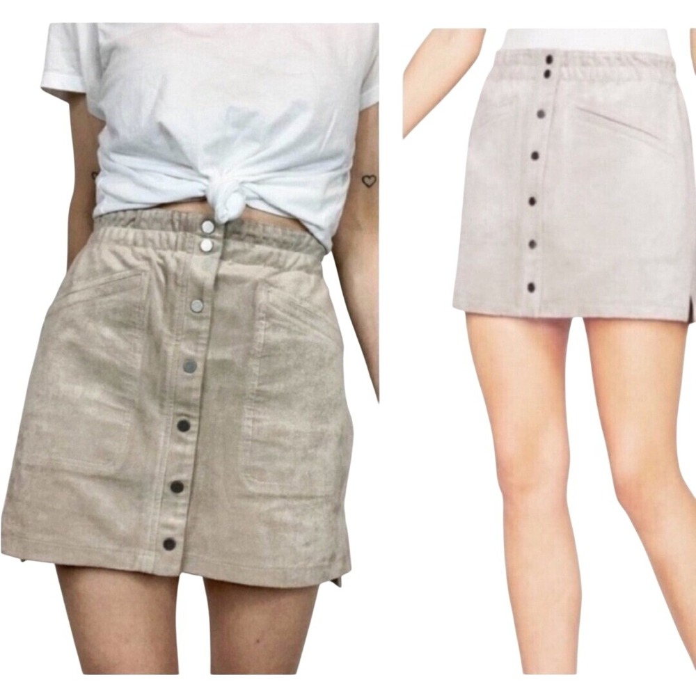 BCBGMAXAZRIA Faux Suede Mini Skirt Button Front Pockets Beige XXS‎ Nwot ($138)